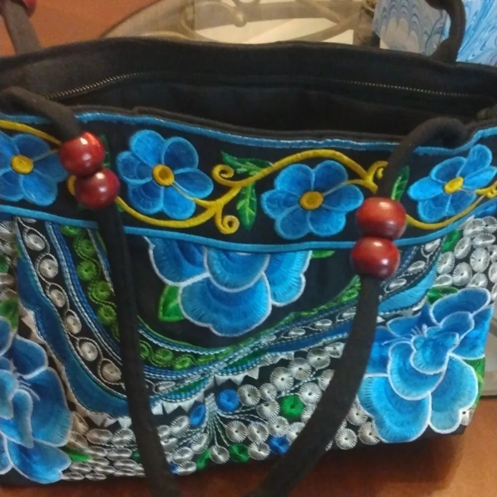 Blue Embroiderd Handbag